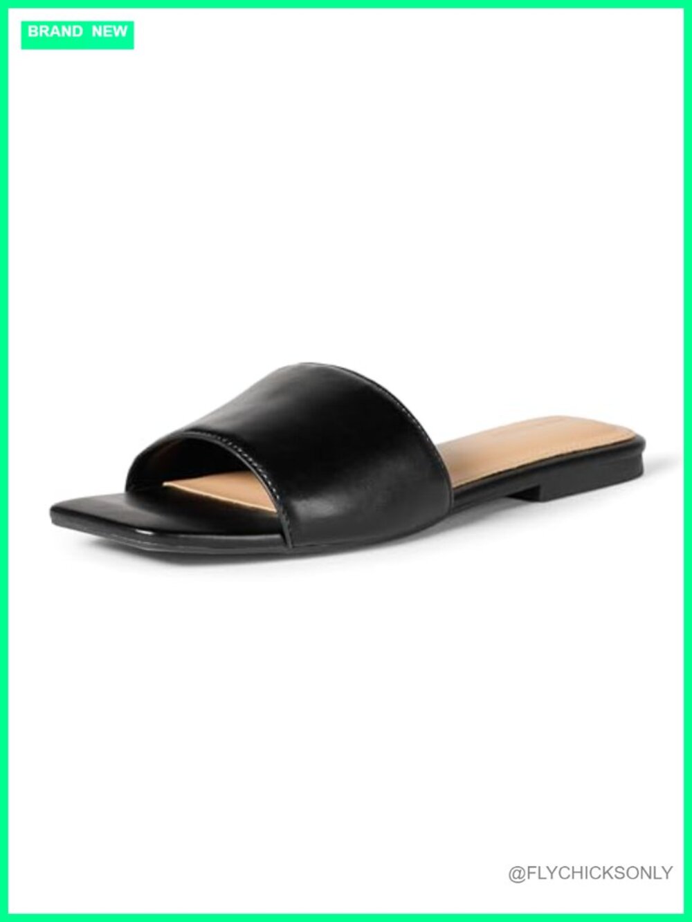 Women's Flat Slide Sandals with Memory Foam Insole, Faux Leather